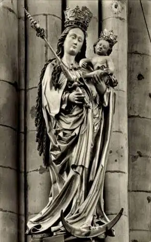 Ak Freiburg im Breisgau, Das Münster, Madonna auf der Mondsichel