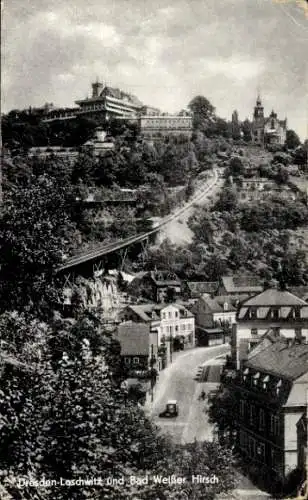 Ak Dresden Loschwitz, Teilansicht, Bad Weißer Hirsch, Seilbahn