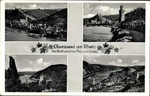 Ak Oberwesel am Rhein, Panorama, Kirche, Turm