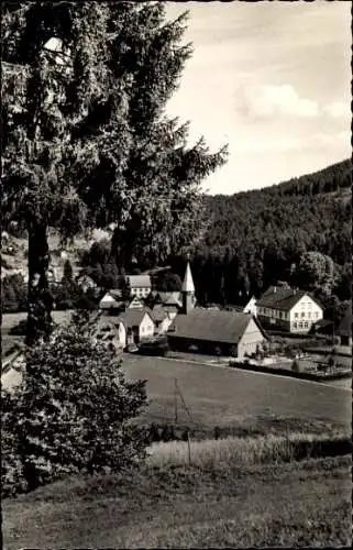 Ak Obertal Baiersbronn im Schwarzwald, Panorama, Kirche