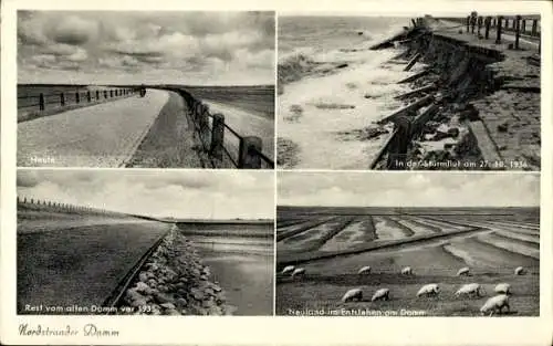 Ak Insel Nordstrand in Nordfriesland, Sturmflut 27.10.1936, Rest vom alten Damm vor 1935, Neuland