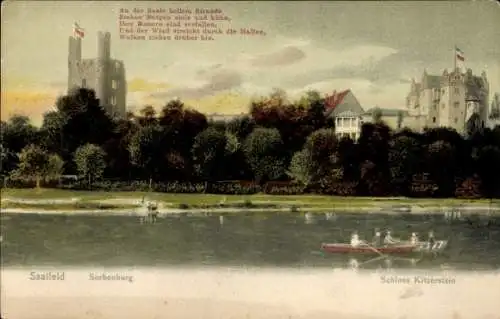 Ak Saalfeld an der Saale Thüringen, Schloss Kitzerstein, Sorbenburg Ruderpartie