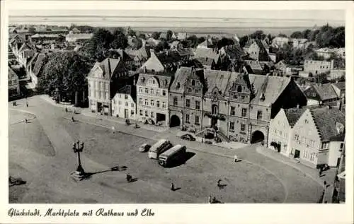 Ak Glückstadt an der Elbe, Marktplatz, Rathaus, Elbe