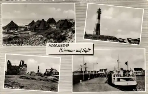 Ak Hörnum auf Sylt Nordfriesland, Ferienhäuser, Leuchtturm, Ruine, Hafen, Schiff