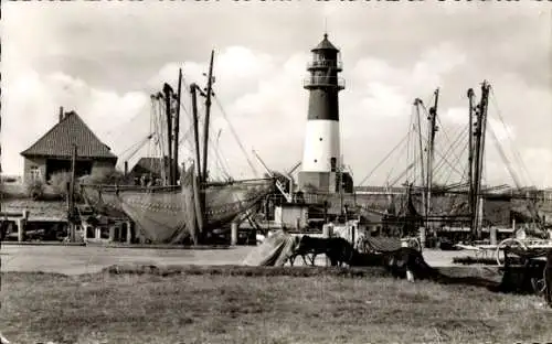 Ak Nordseebad Büsum, Leuchtturm, Fischerboote