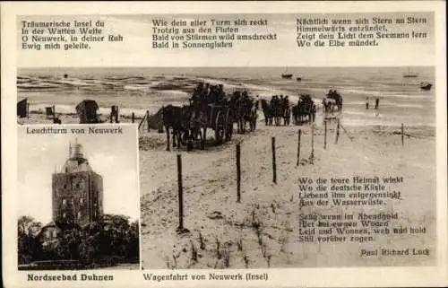 Ak Duhnen Cuxhaven, Wagenfahrt von Neuwerk, Leuchtturm Neuwerk, Gedicht