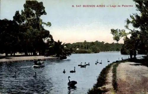 Ak Palermo Buenos Aires Argentinien, See, Uferweg