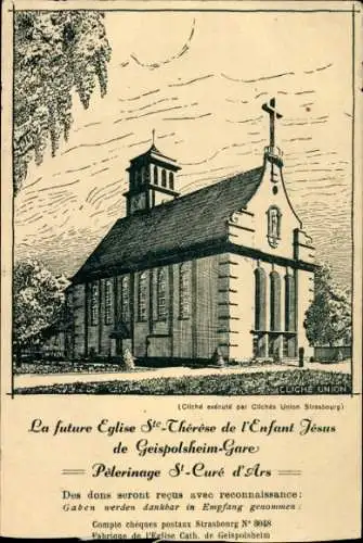 Künstler Ak Geispolsheim Elsass Bas Rhin, La future Eglise Ste-Therese de l'Enfant Jesus