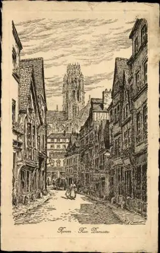 Künstler Ak Rouen Seine Maritime, Rue Damiette, Kirche