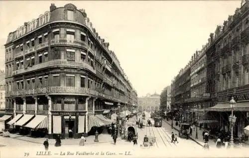 Ak Lille Nord, Rue Faidherbe und der Bahnhof