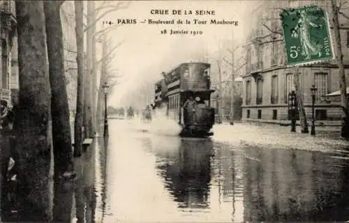 Ak Paris VIIe, Überschwemmung der Seine 1910, Boulevard de la Tour Maubourg