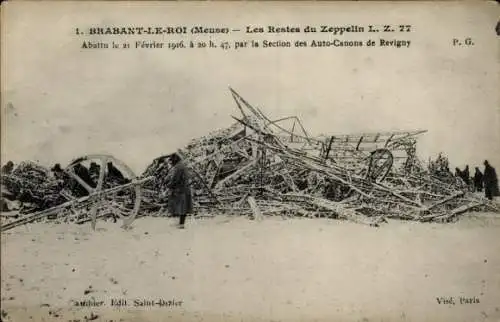 Ak Brabant le Roi Meuse, Abgeschossener Zeppelin LZ 77, I WK