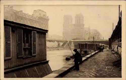 Ak Paris IV Ile de la Cité, Kathedrale Notre Dame, Seine, Quai de Montebello