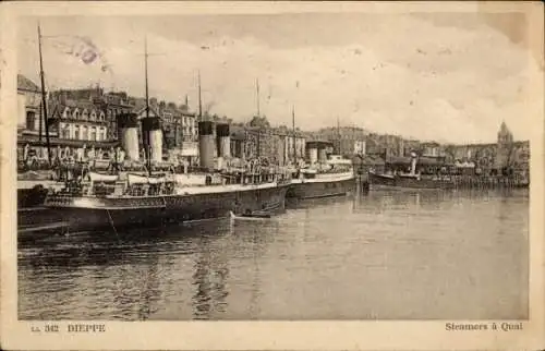 Ak Dieppe Seine Maritime, Dampfer, Quai