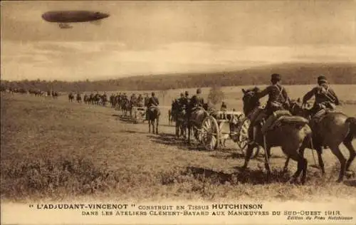 Ak Warrant Officer Vincenot, Hutchinson, Luftschiff, Zeppelin, Südwestmanöver 1913