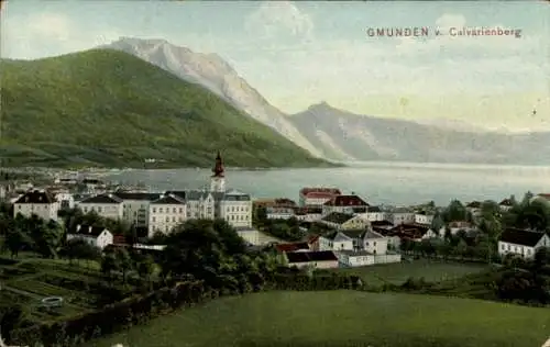 Ak Gmunden in Oberösterreich, Blick vom Calvarienberg
