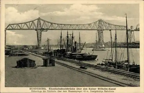 Ak Rendsburg in Schleswig Holstein, Eisenbahnhochbrücke ü. Kaiser Wilhelm Kanal