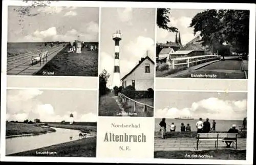 Ak Altenbruch Cuxhaven, Strand, Seeterrassen, Leuchtturm, Bahnhofstraße