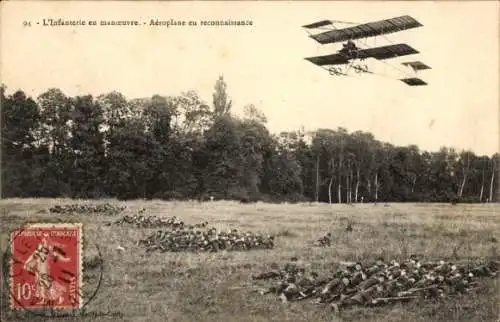 Ak-Infanterie bei Manövern, Flugzeug bei Aufklärung