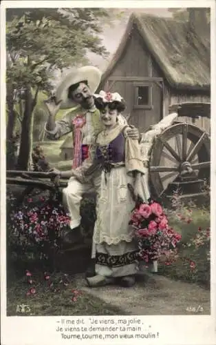 Ak Liebespaar an einer Wassermühle