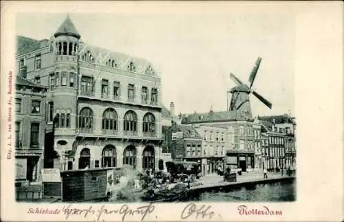 Ak Rotterdam Südholland Niederlande, Schiekade, Windmühle