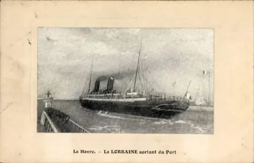 Ak Le Havre Seine Maritime, Liner Lorraine verlässt den Hafen, CGT, French Line