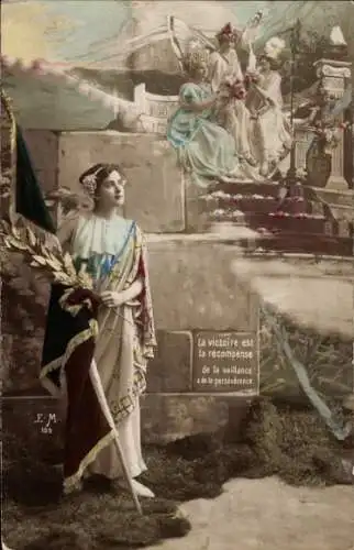 Ak Frau mit französischer Fahne, Patriotik, Sieg, Propaganda