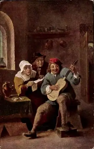 Künstler Ak Teniers, D., Gitarre spielender Bauer