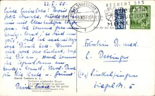 Künstler Ak Teniers, D., Gitarre spielender Bauer