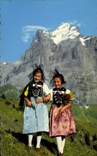 Ak Kanton Bern, Grindelwald, Berner Trachtenmädchen, Wetterhorn