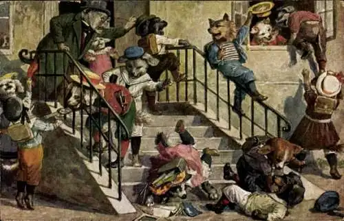 Künstler Ak Thiele, Arthur, Die Schule ist aus, vermenschlichte Hunde