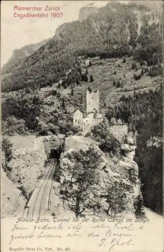 Ak Schyn Kanton Graubünden, Albula-Bahn, Tunnel bei der Ruine Campi