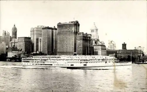 Foto Ak New York City USA, Hochhäuser, Schiff