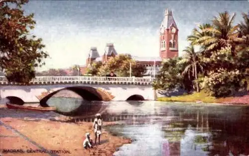 Künstler Ak Chennai Madras Indien, Central Station, Brücke