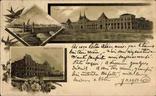 Litho Moskau Russland, Kaufhaus Gum, Brücke