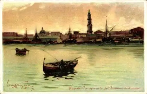 Künstler Litho Neapel Neapel Kampanien, Campanile del Carmine dal mare