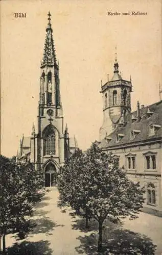 Ak Bühl in Baden Schwarzwald, Kirche, Rathaus