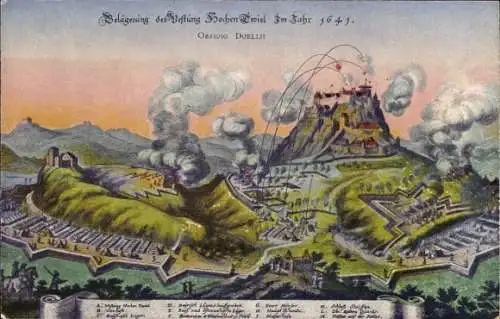 Ak Bohlingen Singen Hohentwiel Baden Württemberg, Belagerung der Festung im Jahre 1641