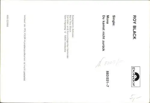 Ak Sänger Roy Black, Portrait, Autogramm, Sänger