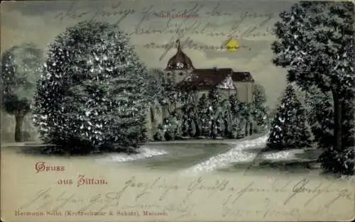 Mondschein Litho Zittau in Sachsen, Stadtgärtnerei