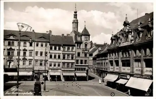 Ak Zittau in Sachsen, Rathausplatz, Klosterkirche, Geschäfte, Wagner & Löffler