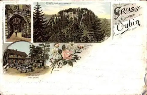 Litho Oybin in Sachsen, Kreuzgang, Gasthaus, Schuppenberg