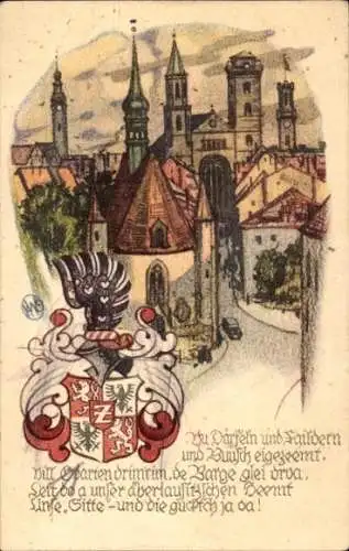 Künstler Wappen Ak Schmidt, K., Zittau in Sachsen, Lied, Wappen mit Löwen und Adler