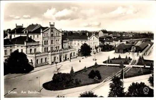 Ak Zittau in Sachsen, Bahnhof, Straßenansicht