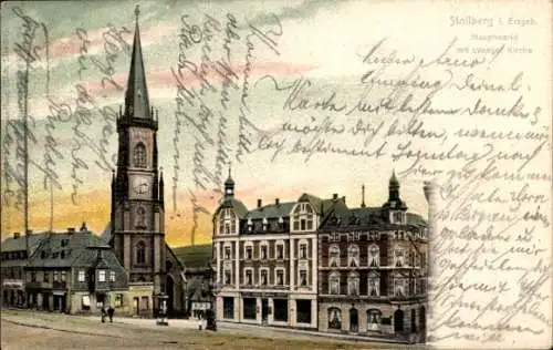 Ak Stollberg im Erzgebirge, Hauptmarkt, Evangelische Kirche