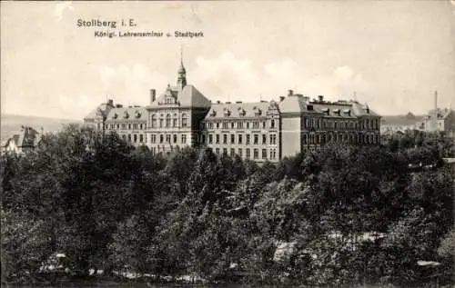 Ak Stollberg im Erzgebirge, Königliches Lehrerseminar, Stadtpark