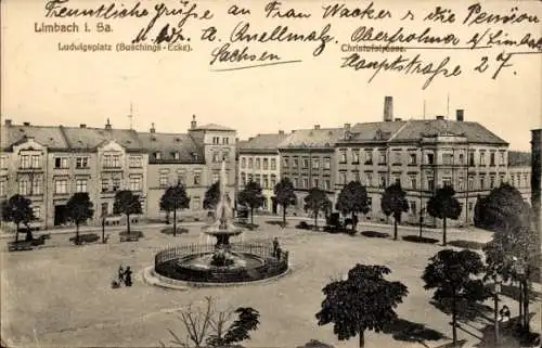 Ak Limbach in Sachsen, Ludwigsplatz, Buschings-Ecke, Christofstraße