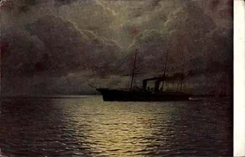 Künstler Ak Kamlykoff, G. O., Stille Fahrt, KuK Marine, Dampfer