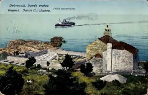 Ak Ragusa Dubrovnik Kroatien, Dampfer Prinz Hohenlohe, Lloydt Triestino