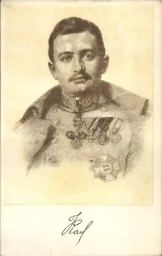 Künstler Ak Kaiser Karl I. von Österreich Ungarn, Portrait, Militär Witwen- und Waisenfond